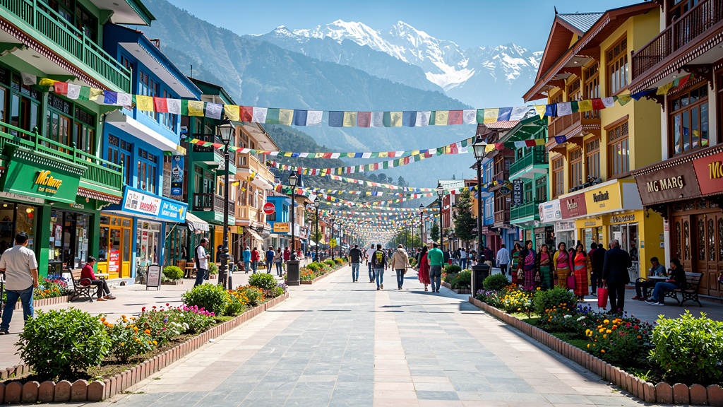 MG Marg Gangtok main pedestrian street with shops cafes and mountain views